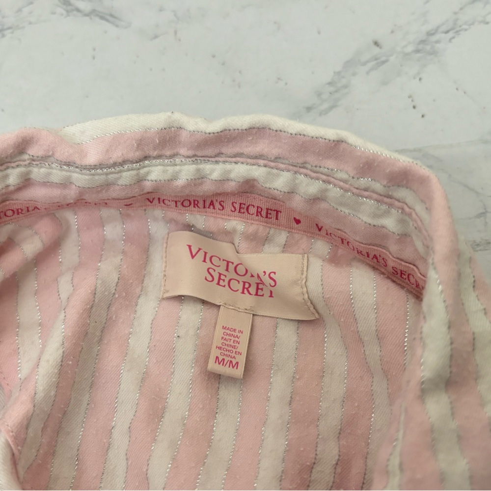 Vintage Y2K Victoria’s Secret Pajama Top Pink Striped Sz M Button Down​ - Picture 5 of 5